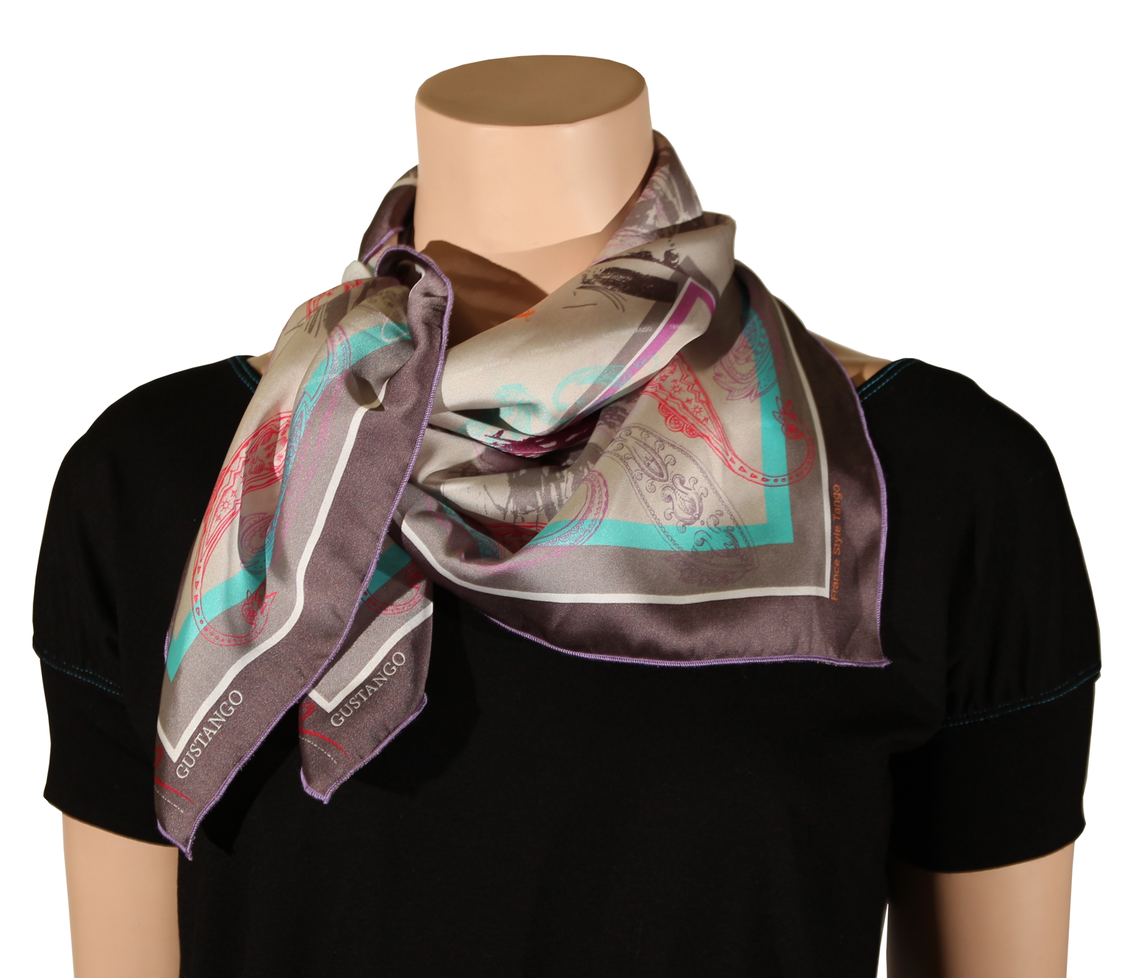 Foulard Vintage 100% Soie - Bleu, 85x85 Cm - Sans Marque